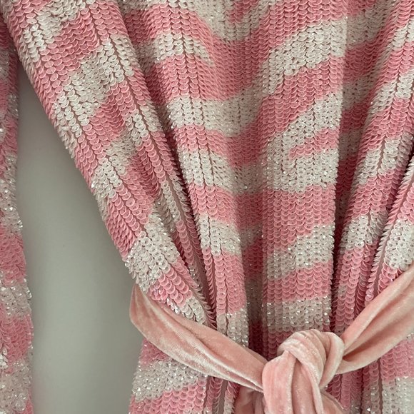 Retrofete Grace Sequins Mini Dress Small Striped Pink & White Self Tie Belt - Picture 9 of 14